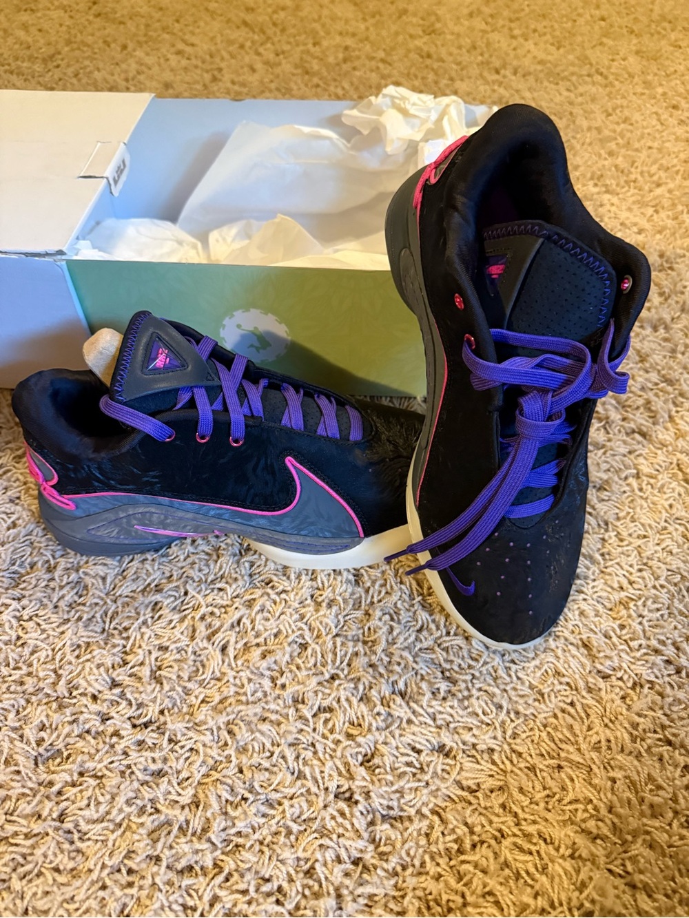 Black Athletic Sneakers with Purple Laces and Pink Trim